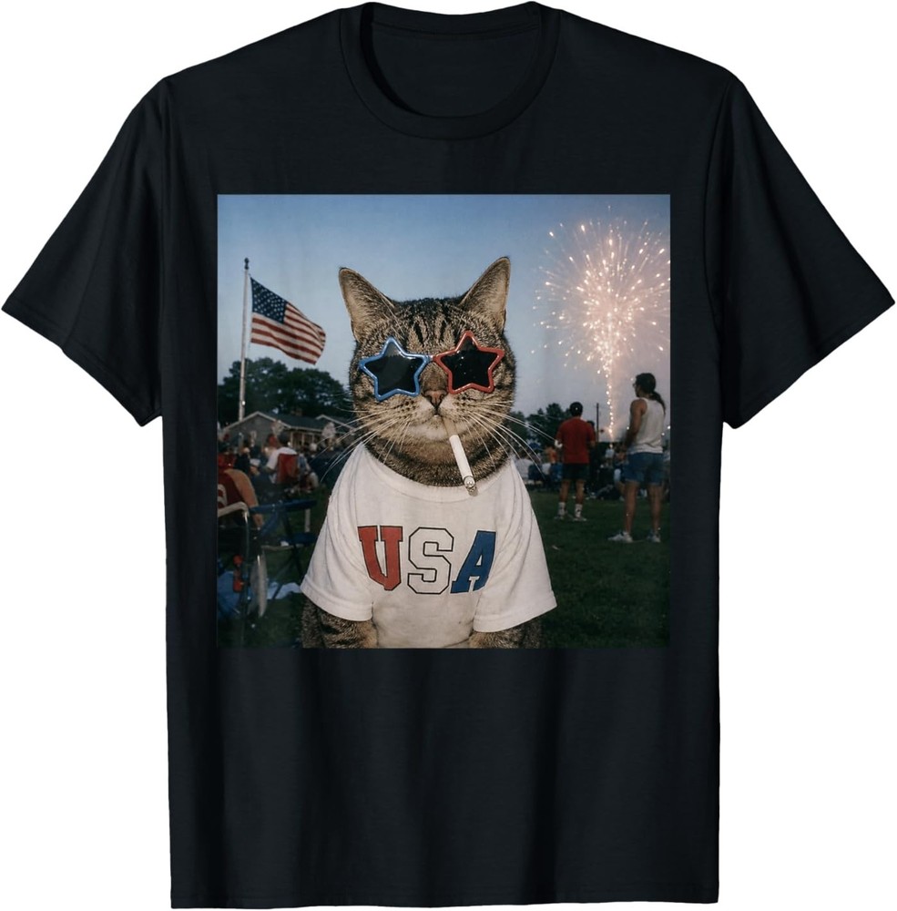 July 4th Patriotic Cat Smoking Cigarette 250 Years Cat Lover T-Shirt