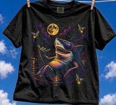 Shark Howling at Moon Vintage 90s Graphic Shirt, Retro Great White Shark Wildlif