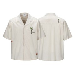 Palm Tree Embroidered Resort Shirt Men Y2K Streetwear Oversized M-2XL