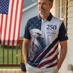 USA 250 Years of America Golf Polo Mens Eagle 1776-2026 American Flag (S-5XL)