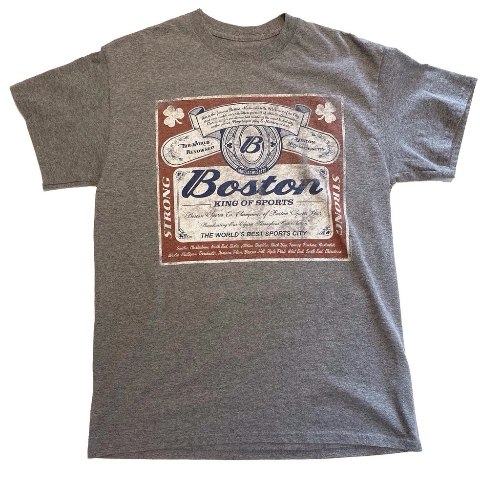 Boston The King Of Sports Gray Unisex Tee Shirt Size Medium, Budweiser Label