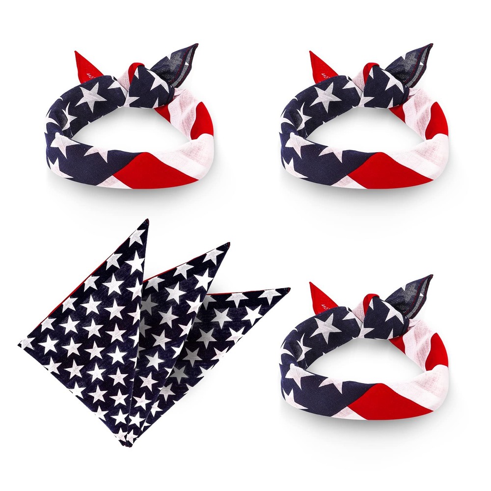 3 Pieces American Flag Bandana USA Flag Pattern Headband Kerchief Unisex Cowb…
