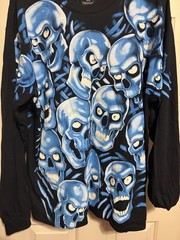 Liquid Blue Blue Skull Pile Graphic Long Sleeve Shirt Mens XL AOP Y2K