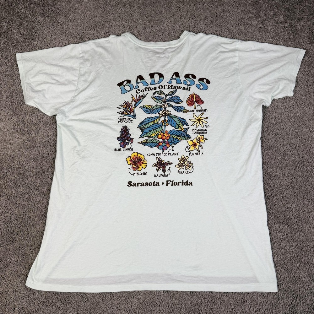 Bad Ass Coffee Of Hawaii Shirt Mens 2XL Green Sarasota Florida Back Print