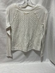 Hollister Women’s Long Sleeve Lacey Rhinestone Sheer White Shirt Gorgeous Size M
