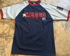 Mecca Graphic Print Navy Gray Red Cotton Men’s T-Shirt L Crew Neck Short Sleeve