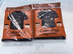 CottonNet Supreme T-Shirt Round Neck Short Sleeve Size Large Shirt Black 2 pack