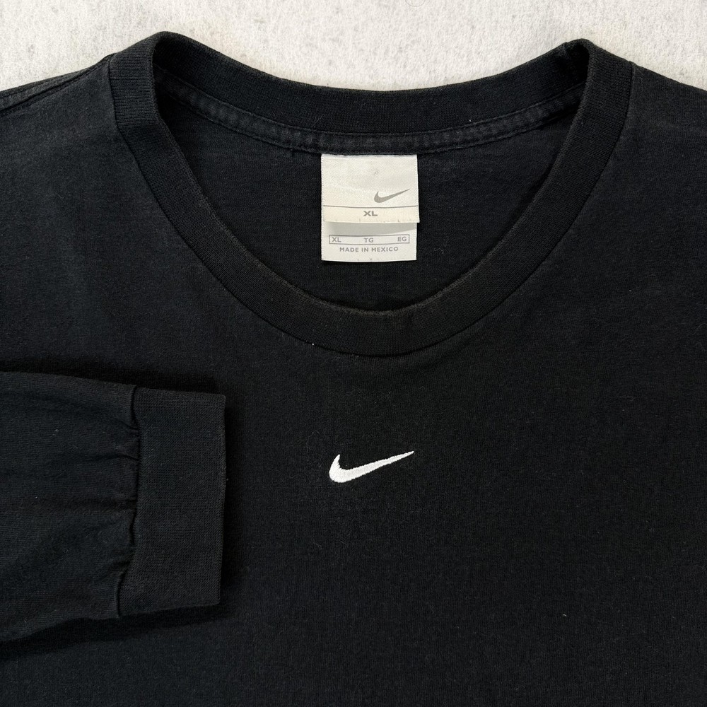 Vintage Nike Shirt Mens XL Black Long Sleeve Center Swoosh Logo embroidered Tee