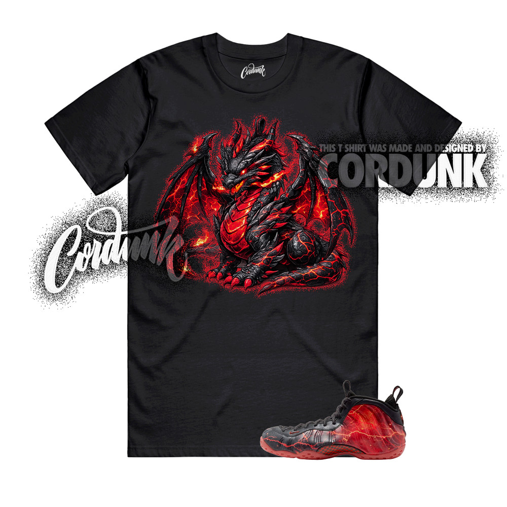Foamposite One Stranger Black Bright Crimson Red Lightning T Shirt Match DRAGON