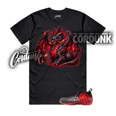 Foamposite One Stranger Black Bright Crimson Red Lightning T Shirt Match DRAGON