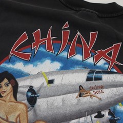 Vintage China Doll C46 Commando T Shirt Mens XL Black WWII Airplane Pin Up Tee