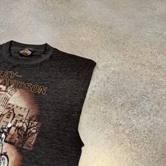 Vintage 1990 Harley Davidson 3D Emblem Cut Off Tee Shirt Large Peru Illinois