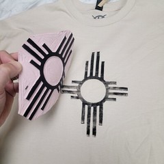 New Mexico Southwestern Zia Symbol T-Shirt Handmade Lino Print Shirt Block Print