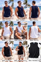 Fabrik Pure Cotton Crew Neck Sleeveless Tee Shirt For Men in 3 Colours, 2XL-8XL