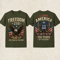 250th Anniversary America T-Shirt, 250th Years Of Freedom Size S-5XL