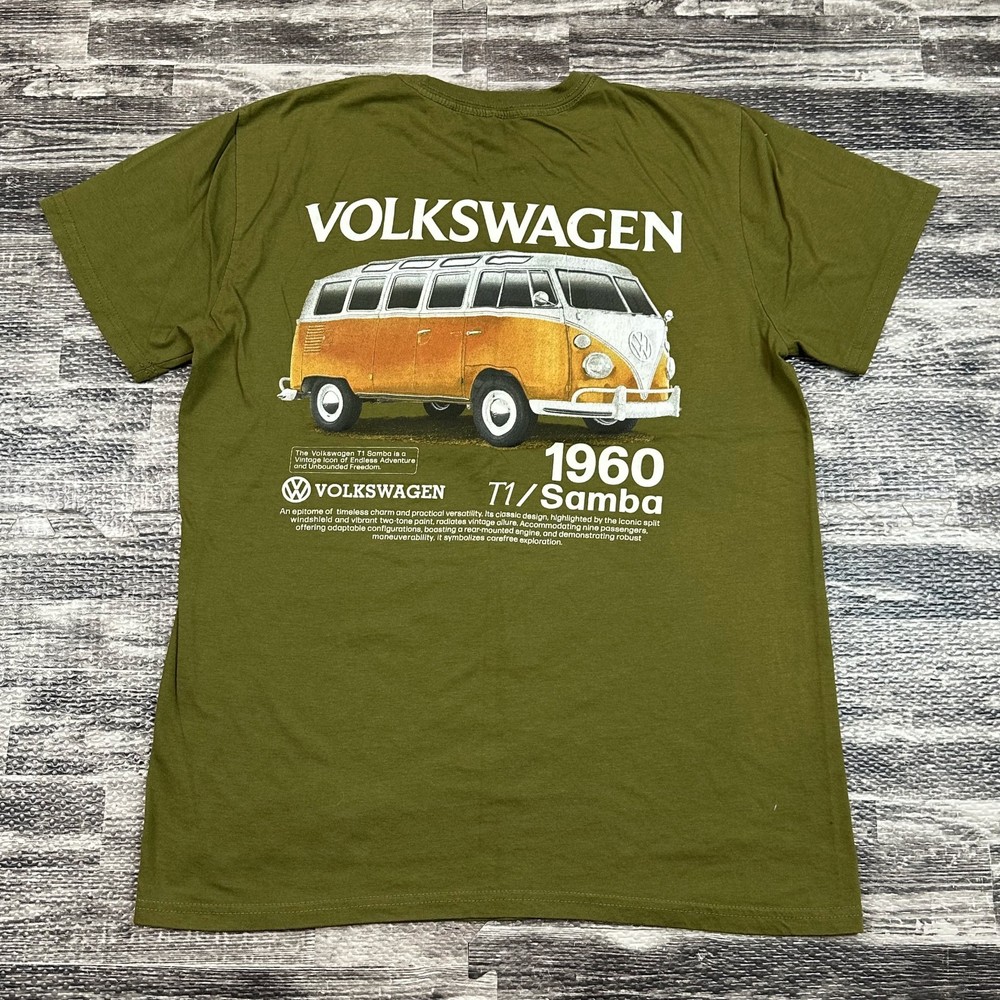 Volkswagen Short Sleeve 1960 T1 Samba T-Shirt – Olive Green – Adult MED Tee NEW