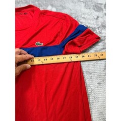 Lacoste Sport Mens Colorblock T-Shirt Red White Blue Stripe Crewneck Logo Tee