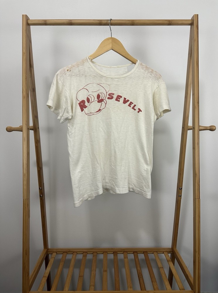 VTG 40s Theodore Roosevelt Teddy Worn Thrashed Distressed T-Shirt Size M 18.5×21