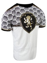 Mens T-Shirt Italian Print Shiny Gold Lion Chest Bucheli Logo Slim Fit Crew Neck