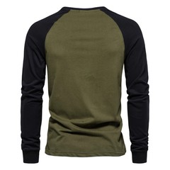 Men’s T-shirts 100% Cotton Long Sleeve O-neck Pactwork Casual T Shirt