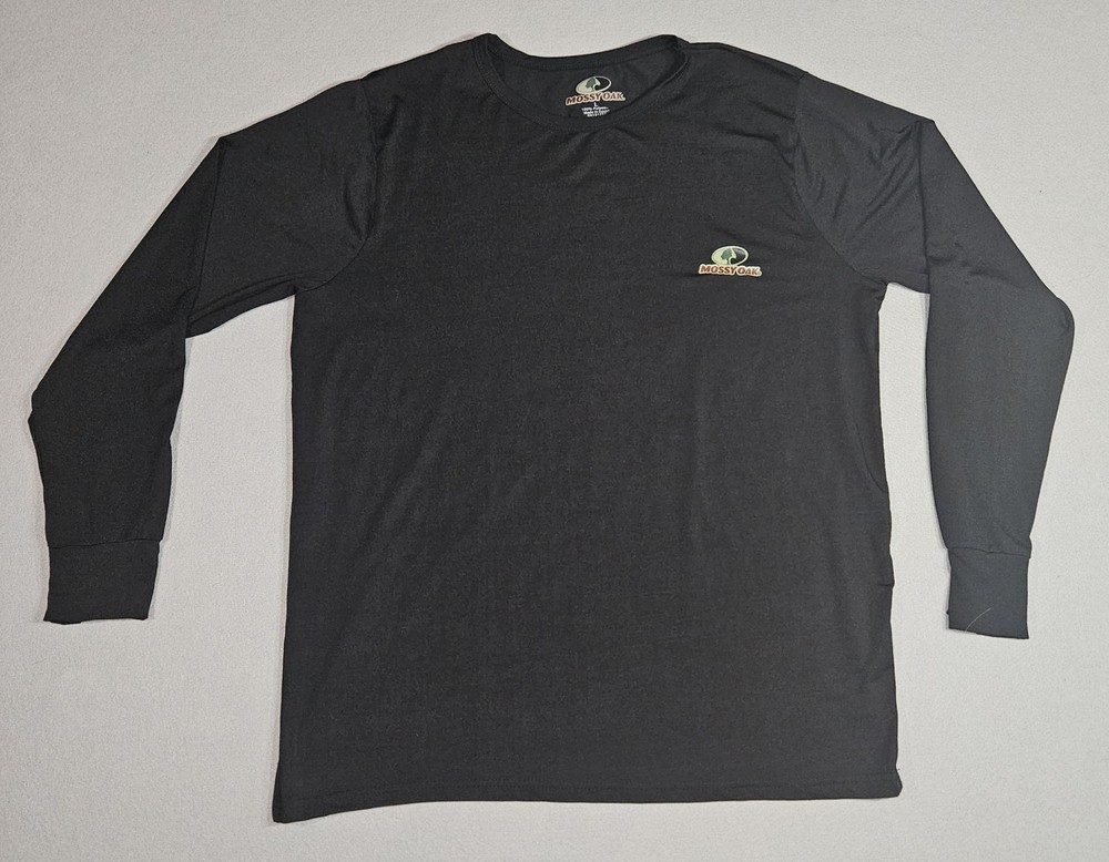 Mossy Oak Shirt Mens Large L Black Performance Long Sleeve Hiking Fishing Tee