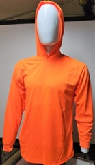 Orange Long Sleeve Safety Shirt With Hoodie, Quick Dry Polyester Birdeye mesh