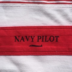 Navy Pilot T-shirt mens size Large red white stripe panelled vintage tee