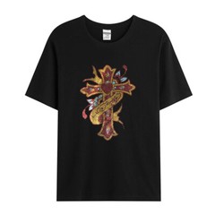 Fashion Trend Cross Hot Diamonds Rhinestones Black Summer Luxury Men T-Shirt