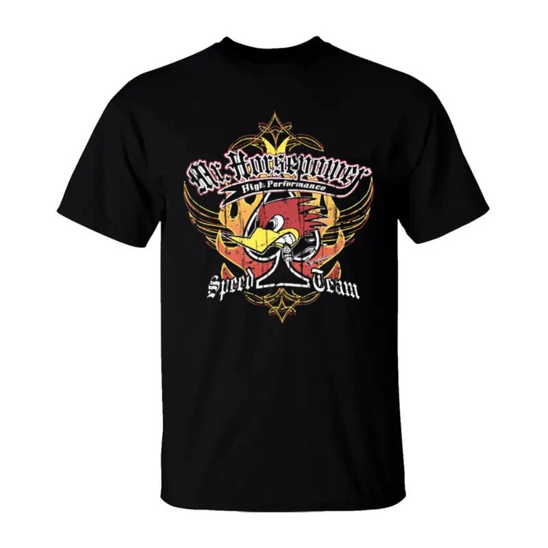 Mr. Horsepower T-Shirt, Hot Rod Woodpecker Graphic with Flames & Wrenches