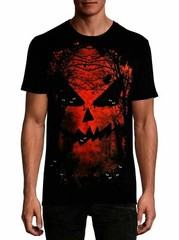 Mens Halloween Fright Night T-Shirt XL Scary Pumpkin Jack O’Lantern Black Tee