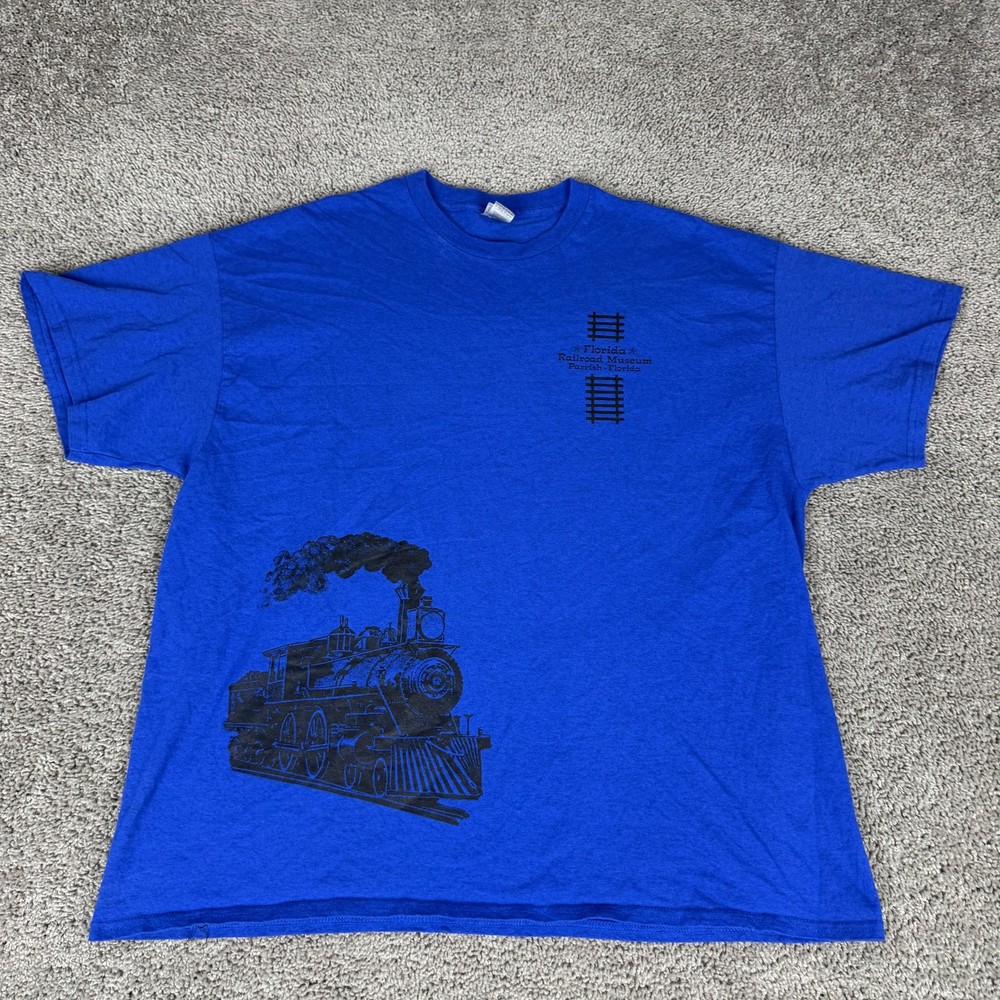 Florida Railroad Museum Shirt Mens 2XL Blue Steam Train Graphic Tee Gildan