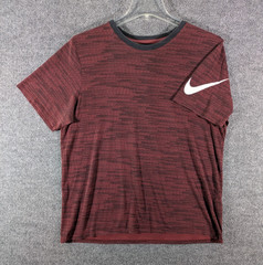 Nike AOP Shirt Mens XL Maroon Dri-Fit Spell Out All Over Print Short Sleeve