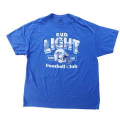 Bud Light Football Club T-Shirt Mens 2XL Blue Double Sided Graphic Beer Tee