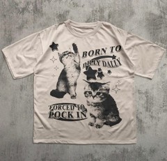 Born To Dilly Dally Forced To Lock In T-Shirt Vintage Cat Meme Graphic Tee Overs