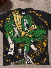 Mighty Morphin Power Rangers Green Ranger Dragonzord Vitamins AOP Shirt Large