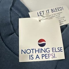 Vtg USA 90s 100% Satisfaction Guaranteed Pepsi T-Shirt S M Embroidered Blue ￼