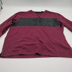 Sean John Mens XL Burgundy Henley Long Sleeve Shirt Black Faux Leather Panel
