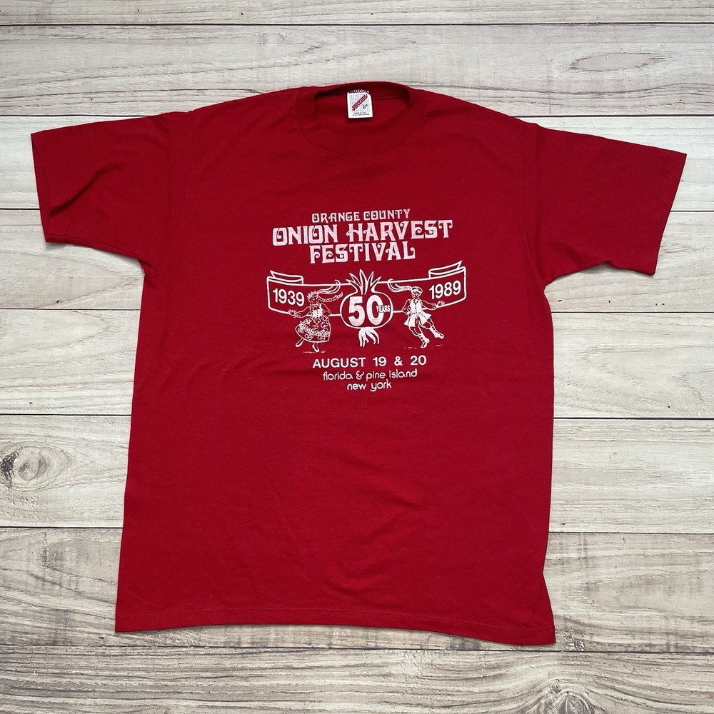 Vintage 80s Onion Harvest Festival 50th Anniversary Red Shirt Adult Size Large