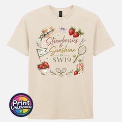 Summer Tennis T-Shirt Strawberries & Sunshine In SW19 Tee Gift Unisex S-2XL