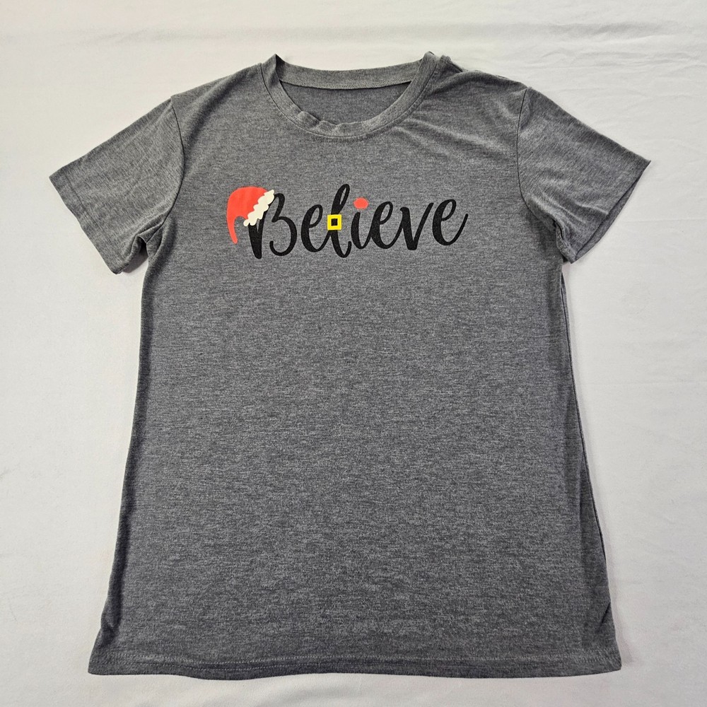 Believe Christmas Gray Short Sleeve Cotton Blend T-Shirt Adult S