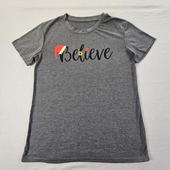 Believe Christmas Gray Short Sleeve Cotton Blend T-Shirt Adult S