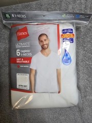 Hanes Ultimate Men’s 6 Pack FreshIQ V-Neck Tee, White, X-Large