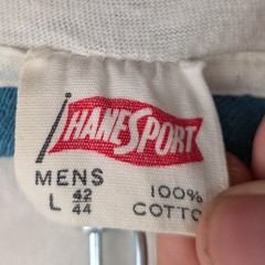VTG Hanesport T-Shirt Men’s M Cream Teal Ringer Paper Thin Alpha Gamma Sigma 60s