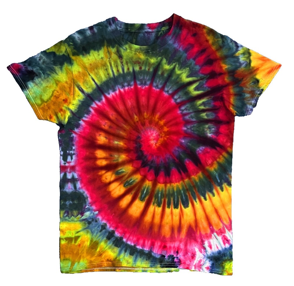 Spiral Ice Tie Dye T-Shirt, Unisex L SS Crew, Bright Multicolor Rainbow