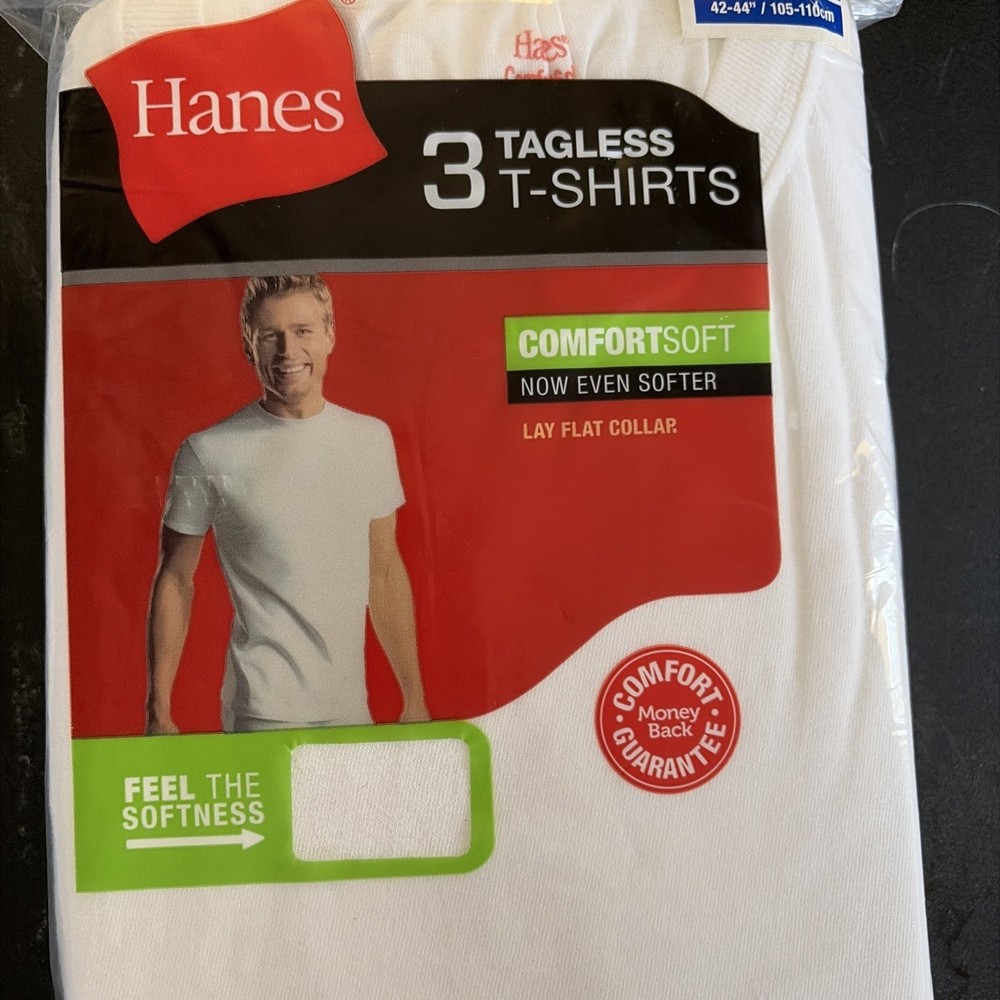 Men’s White Cotton Hanes 2135 Tagless T Shirts Large 42-44 New 3 Pk
