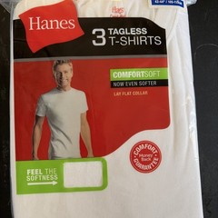 Men’s White Cotton Hanes 2135 Tagless T Shirts Large 42-44 New 3 Pk