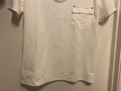 Men’s White Stretch Deep Scoop Neck T-Shirt Flap Pocket Boxy FIt Size Small NWOT