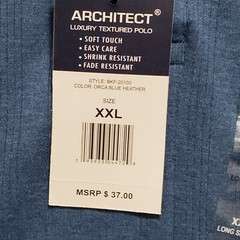 Architect Shirt Men’s 2XL Blue Polo Easy Care Stretch Pullover Casual Outdoor