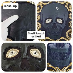 VTG 1990s 90s Y2K Edward Dada Black Leather Applique Skull Embellished Tee Shirt