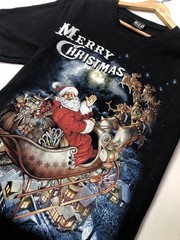 Black Vintage-Style WILD Santa Sleigh ‘MERRY CHRISTMAS’ T-Shirt XXL